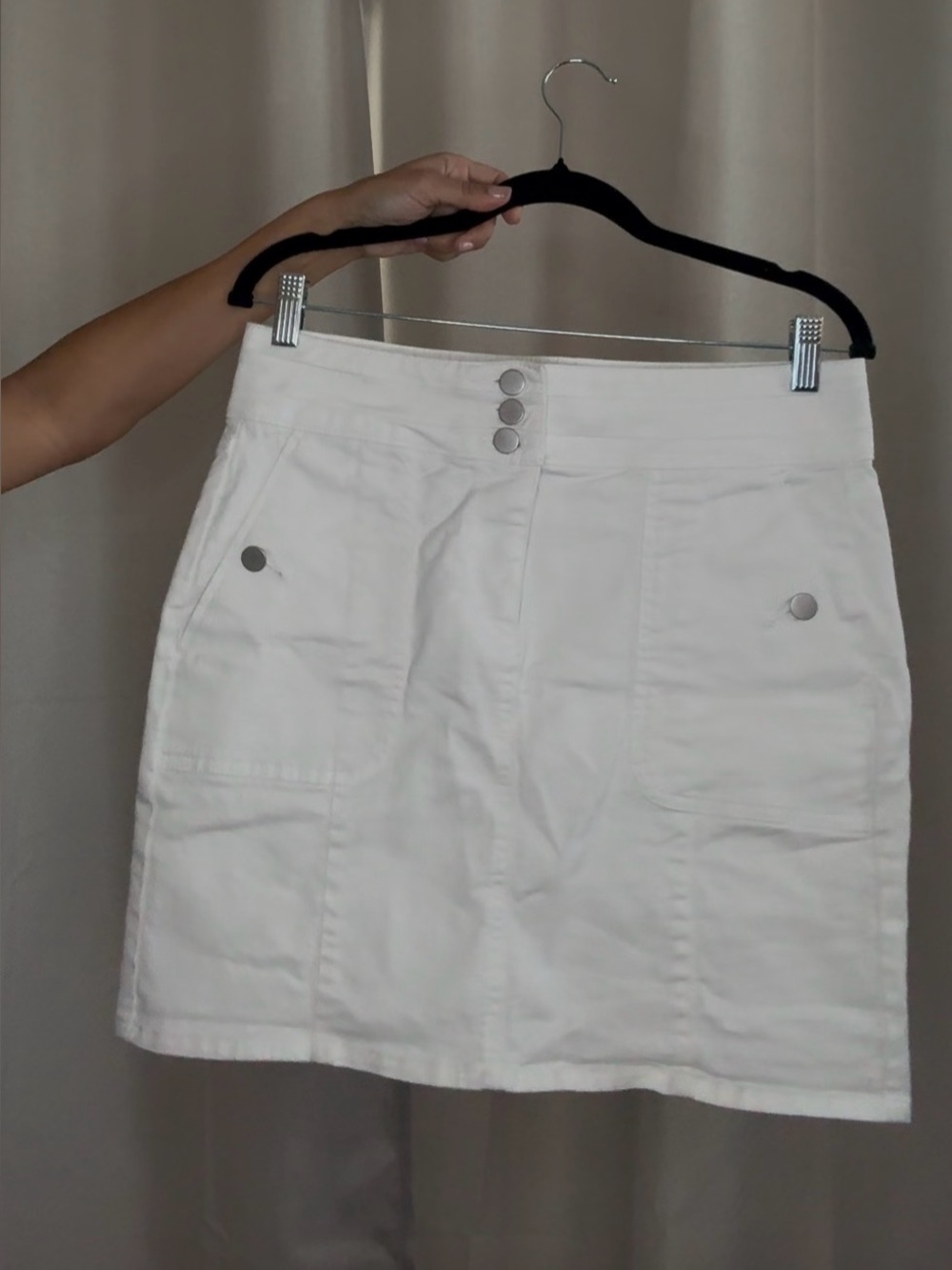 LOFT White Button-Front Mini Skirt